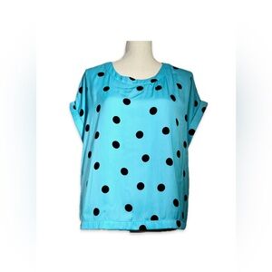 Worthington Turquoise & Black Polka Dot Blouse Women’s Size L Petite